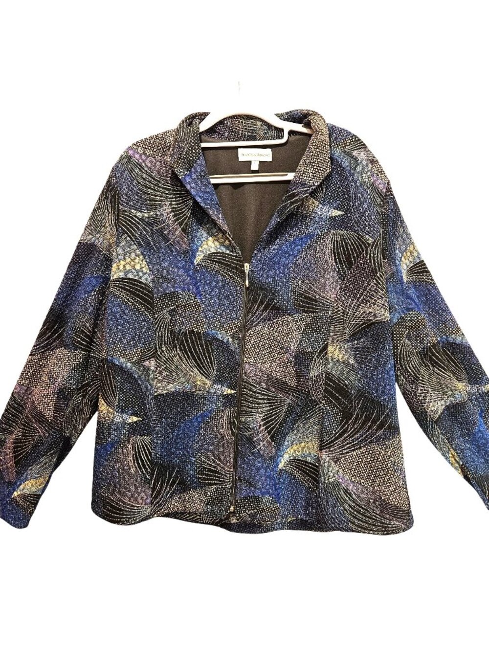 Draper's & Damon's dressy jacket womens L Black Blue glitzy fleece lined zip fun